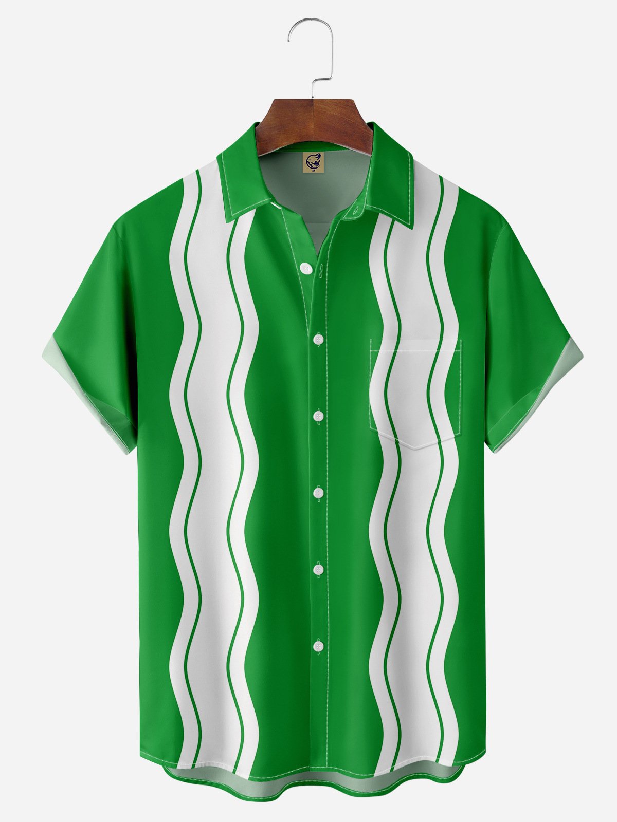 Geometric Wave Chest Pocket Short Sleeve Bowling Shirt