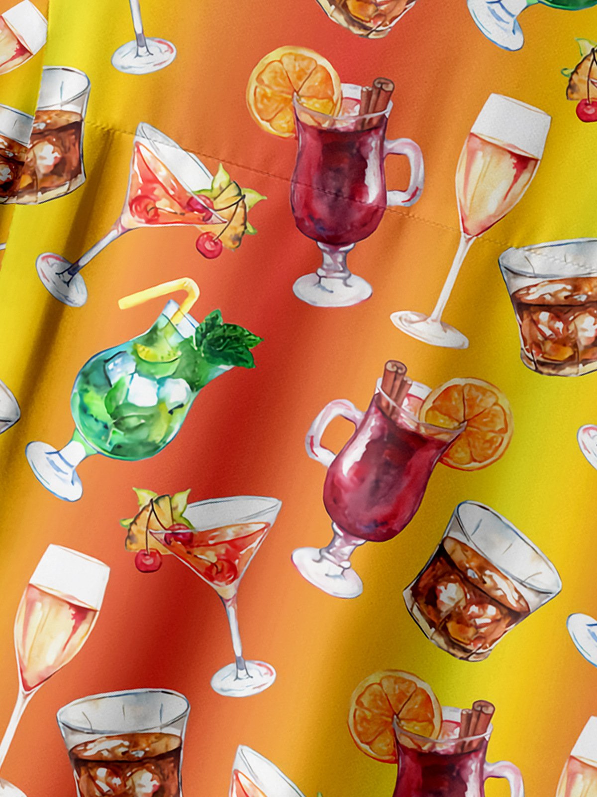 Cocktail Chest Pocket Short Sleeve Hawaiian Shirt