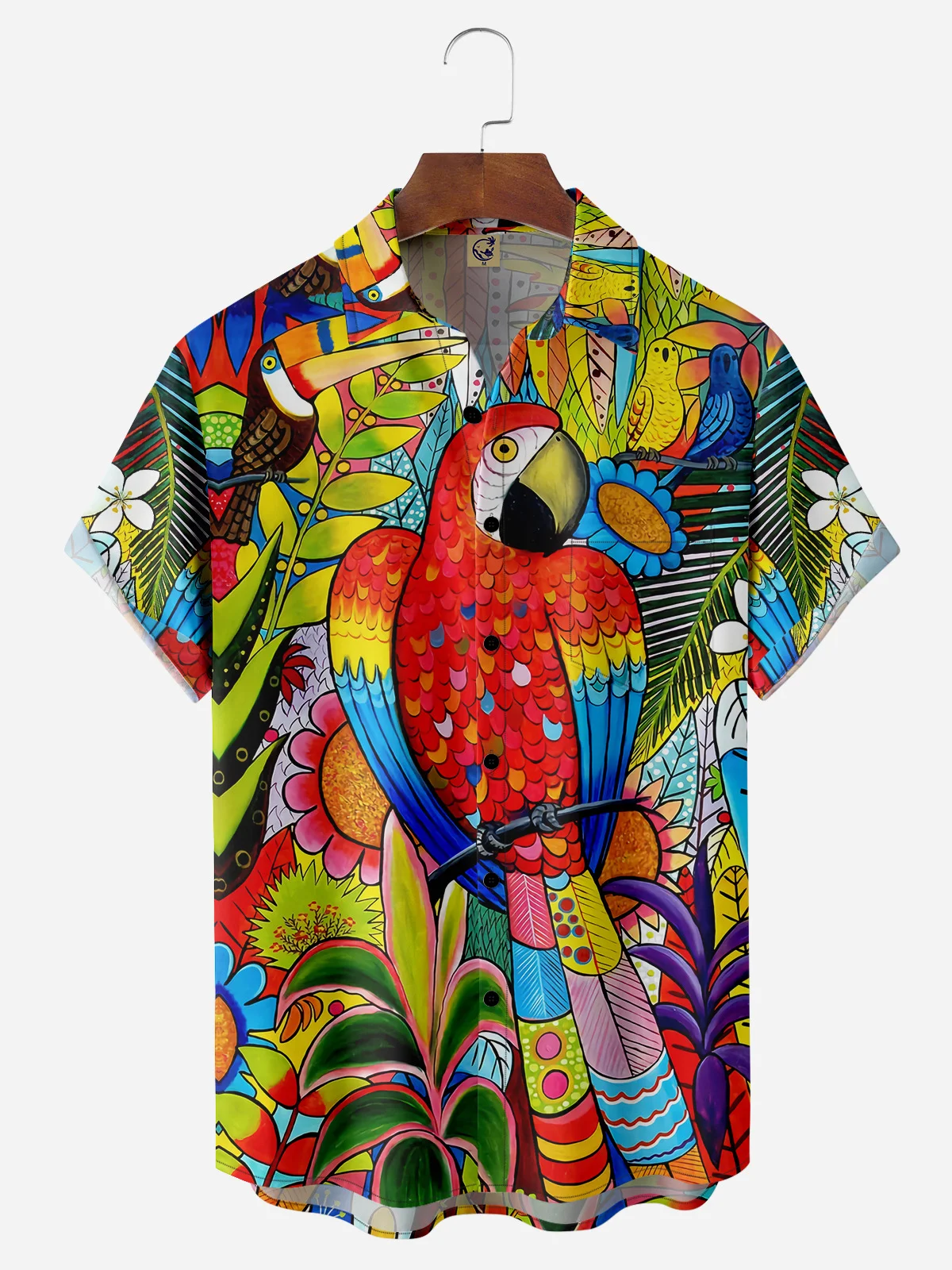Parrot Chest Pocket Short Sleeve Hawaiian Shirt