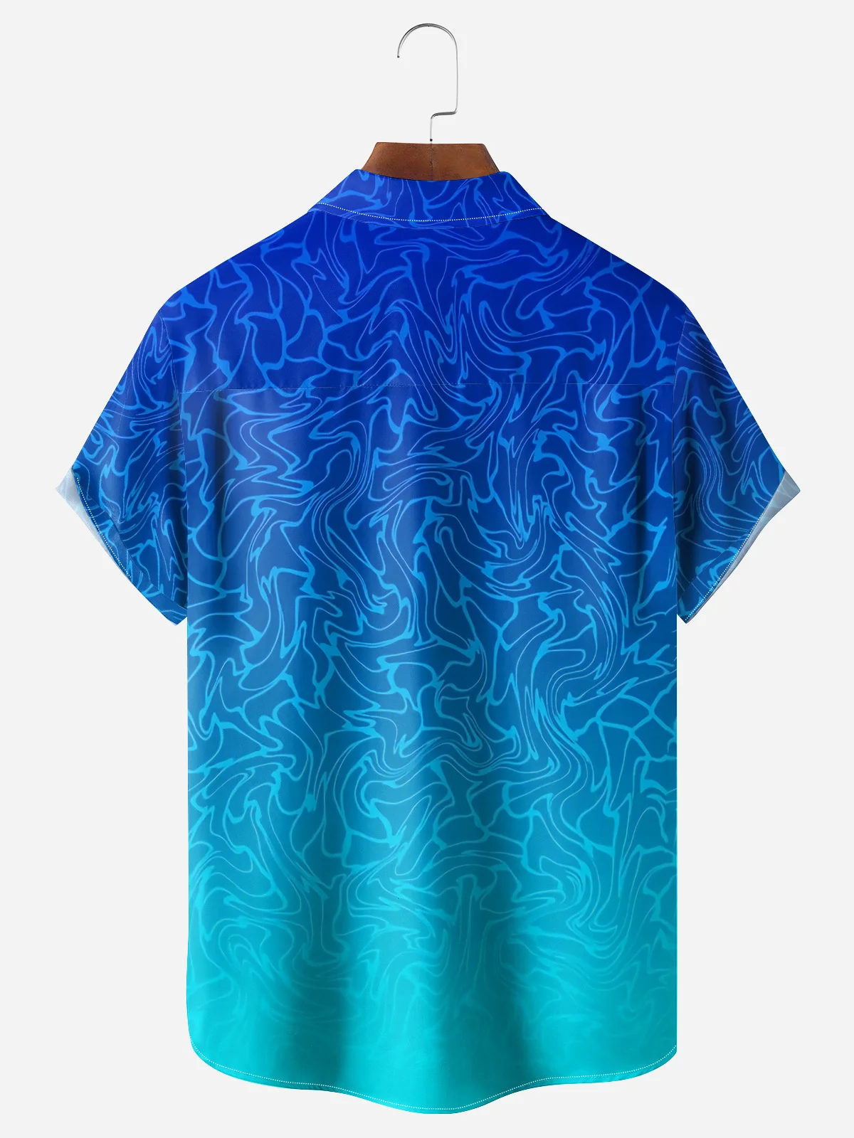 Geometric Ripple Chest Pocket Short Sleeves Casual Shirt