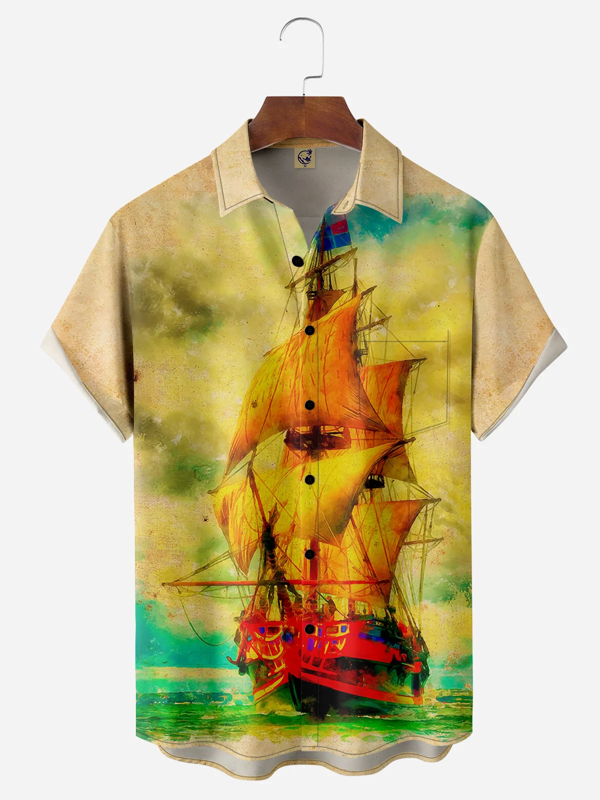 Sailboat Chest Pocket Short Sleeve Hawaiian Shirt