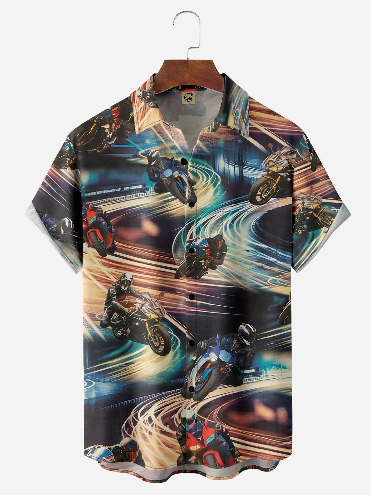 Motorcycle Chest Pocket Short Sleeve Casual Shirt