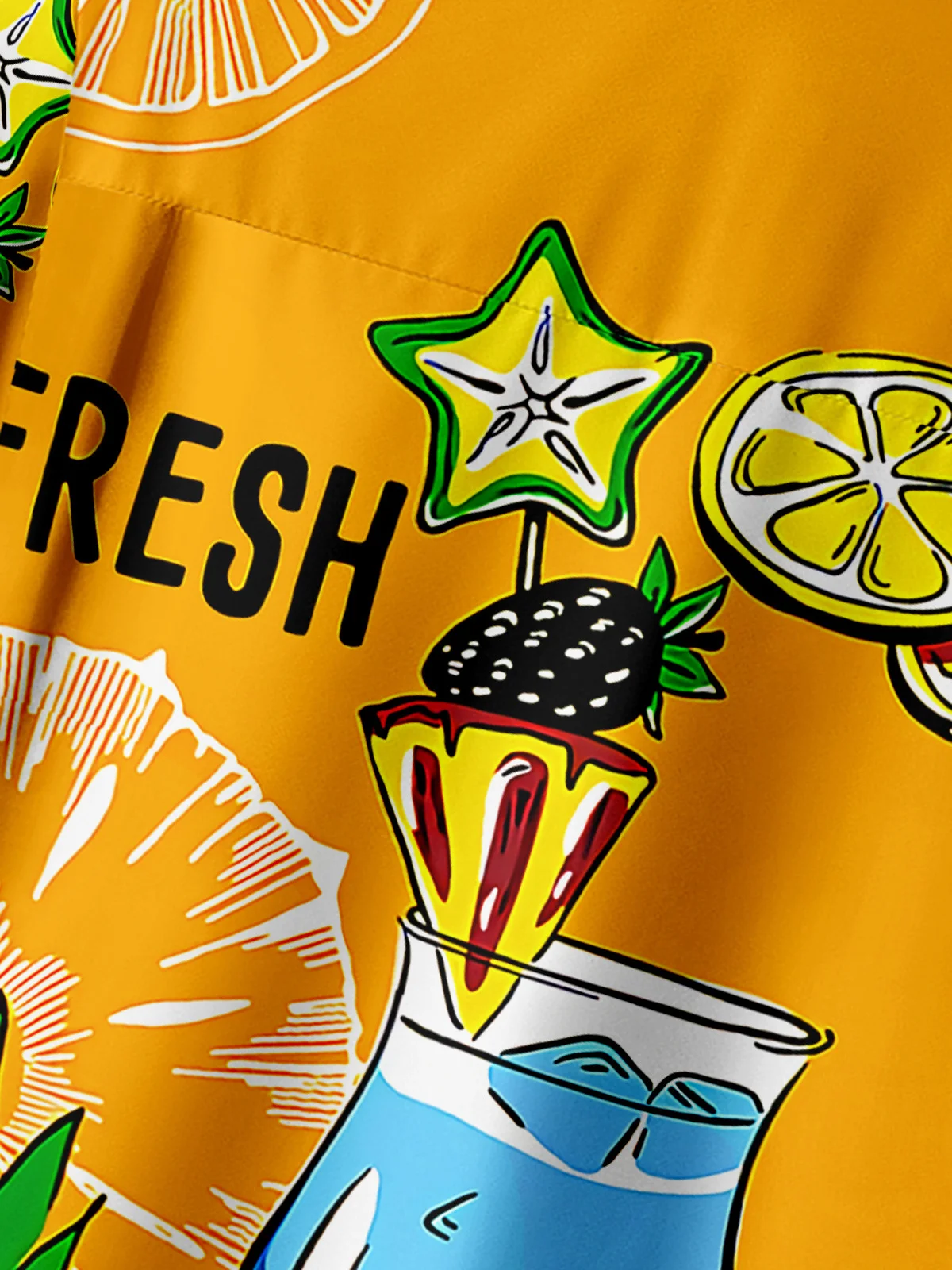 Cocktail Fruit Chest Pockets Short Sleeves Hawaiian Shirts