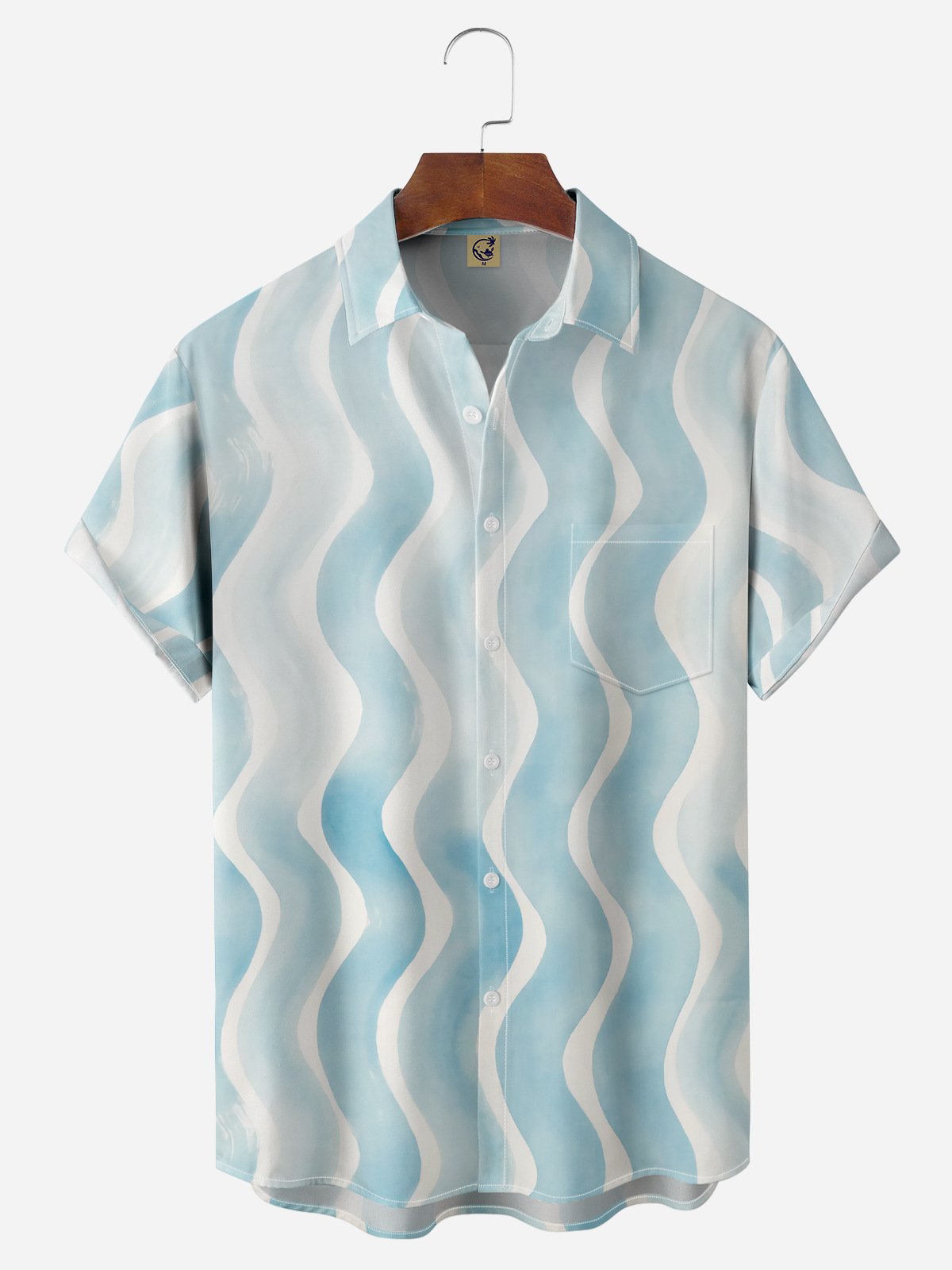 Geometric Ripple Chest Pocket Short Sleeves Casual Shirt