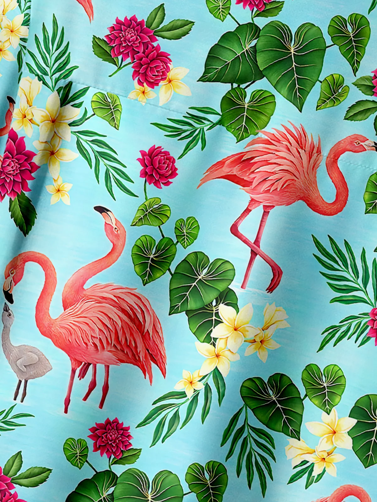 Flamingo Chest Pocket Short Sleeve Hawaiian Shirt