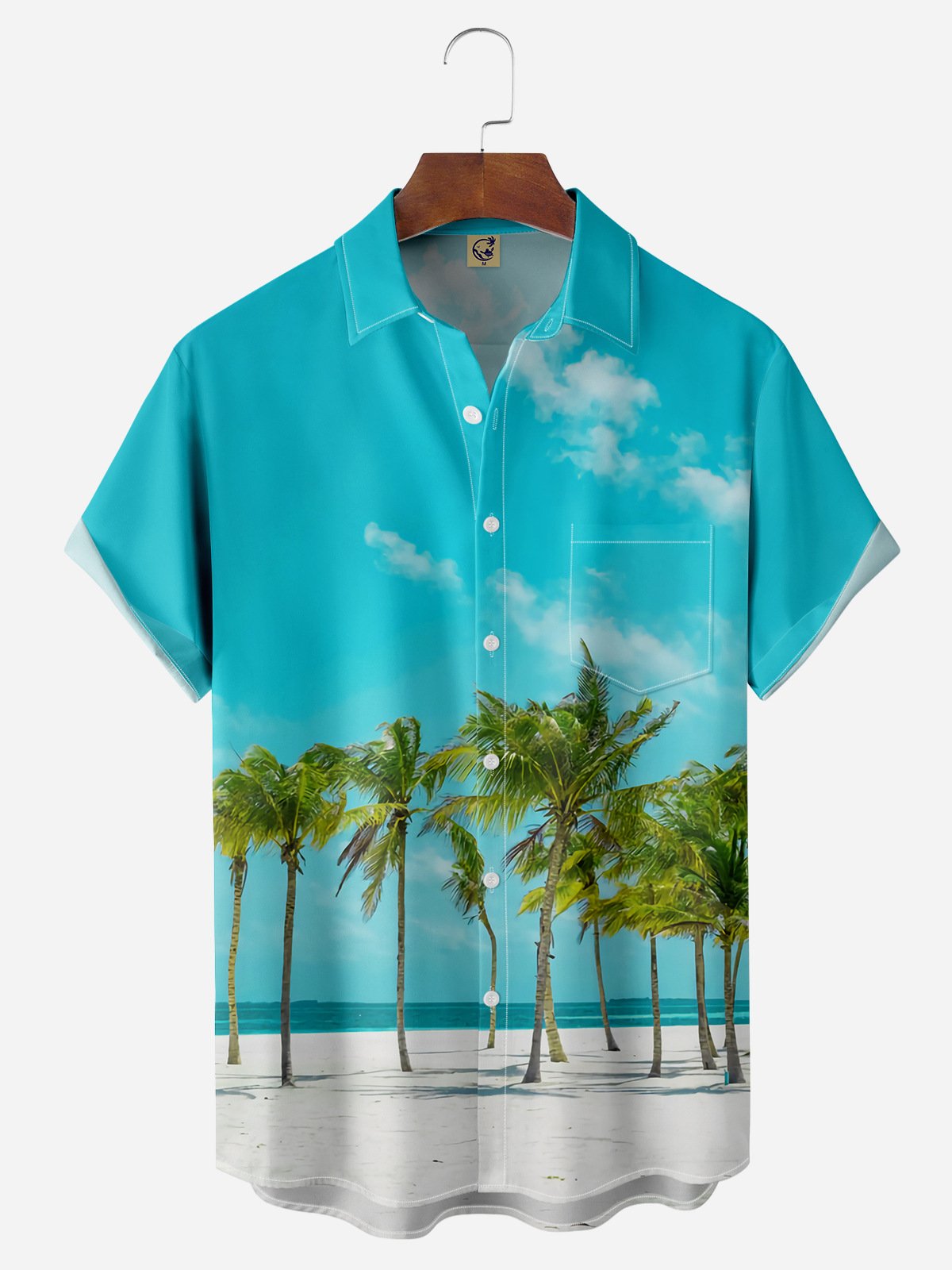 Palm Leaf Chest Pocket Short Sleeve Hawaiian Shirt