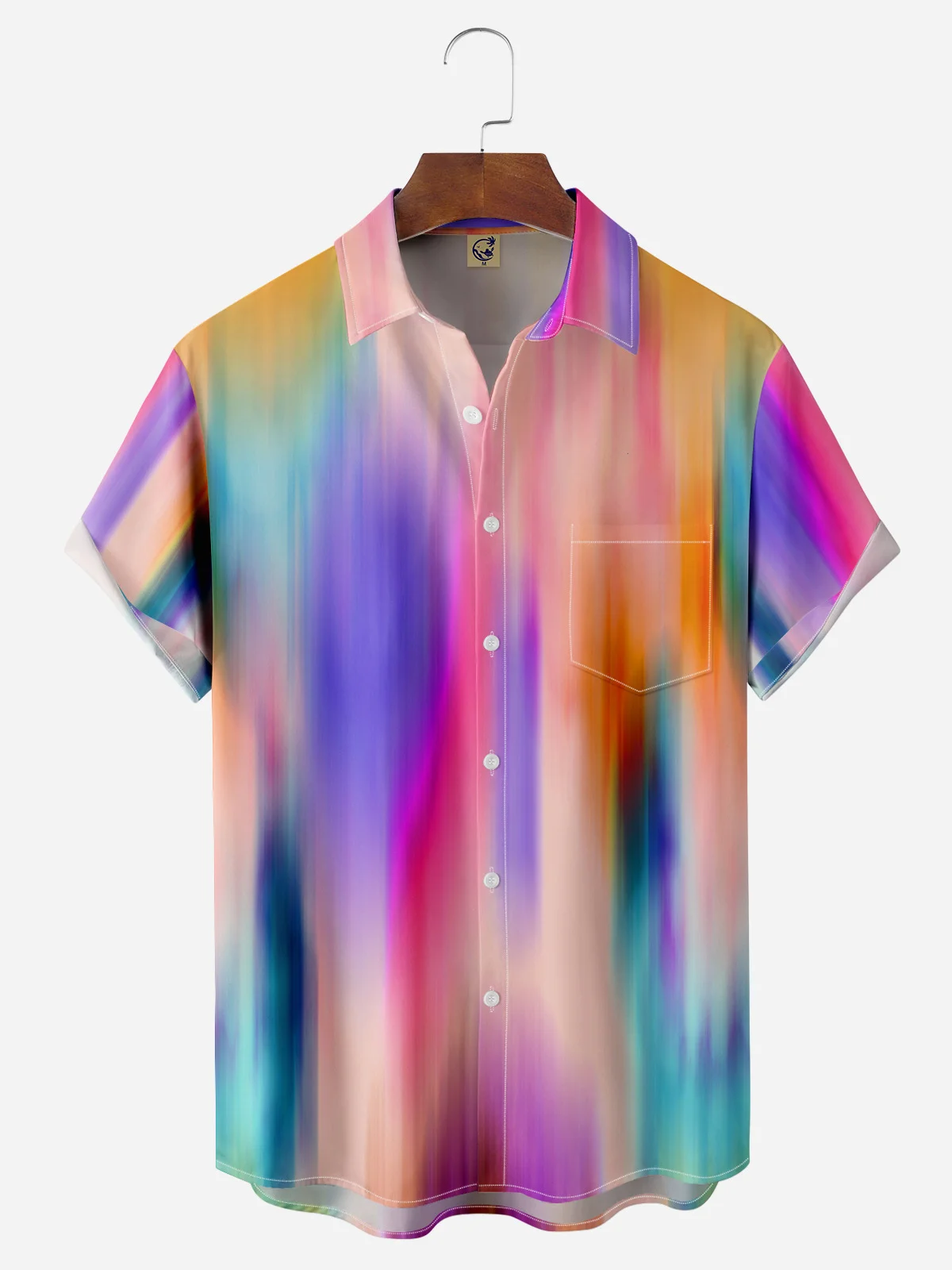 Gradient Color Chest Pocket Short Sleeve Casual Shirt