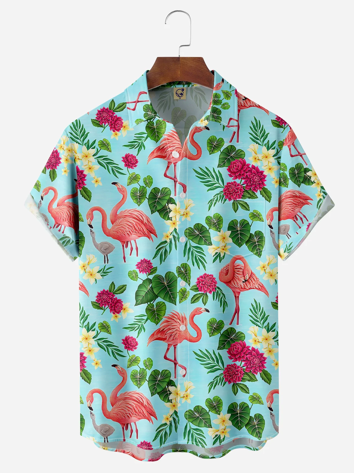 Flamingo Chest Pocket Short Sleeve Hawaiian Shirt