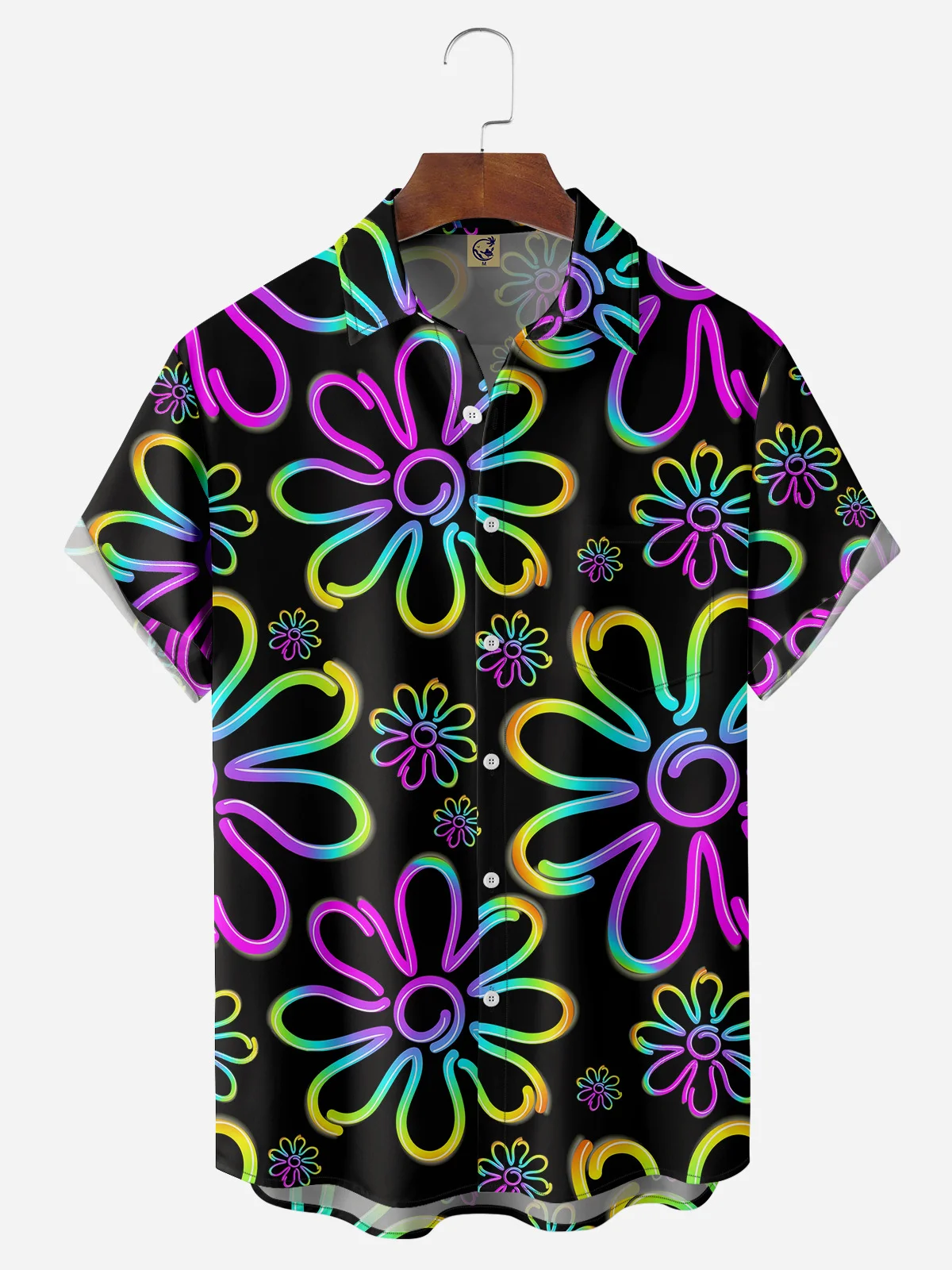 3D Line Flower Chest Pocket Short Sleeve Hawaiian Shirt
