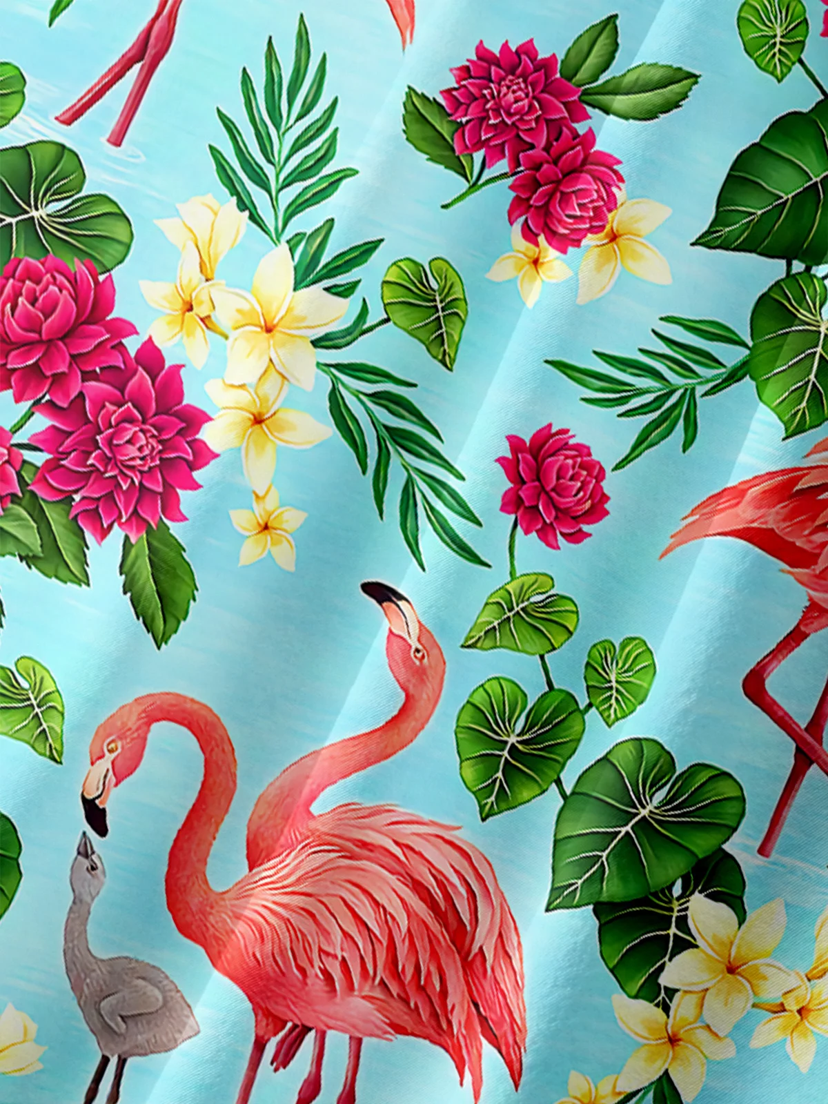 Flamingo Chest Pocket Short Sleeve Hawaiian Shirt