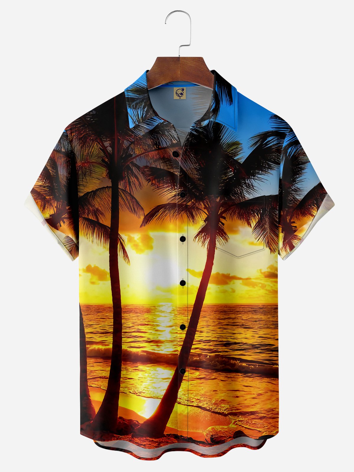 Palm Tree Chest Pocket Short Sleeve Hawaiian Shirt