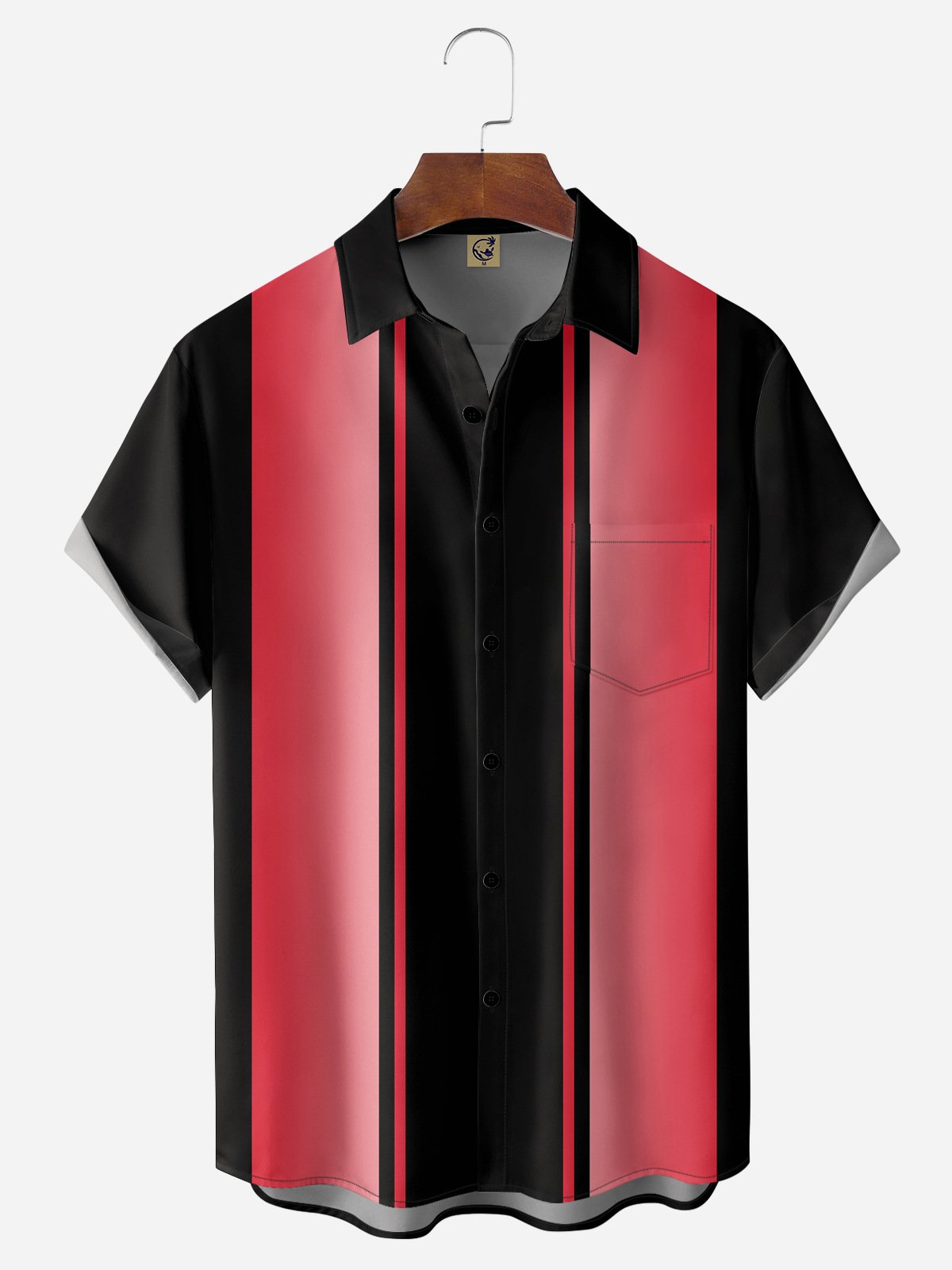 Gradient Color Block Chest Pocket Short Sleeve Bowling Shirt