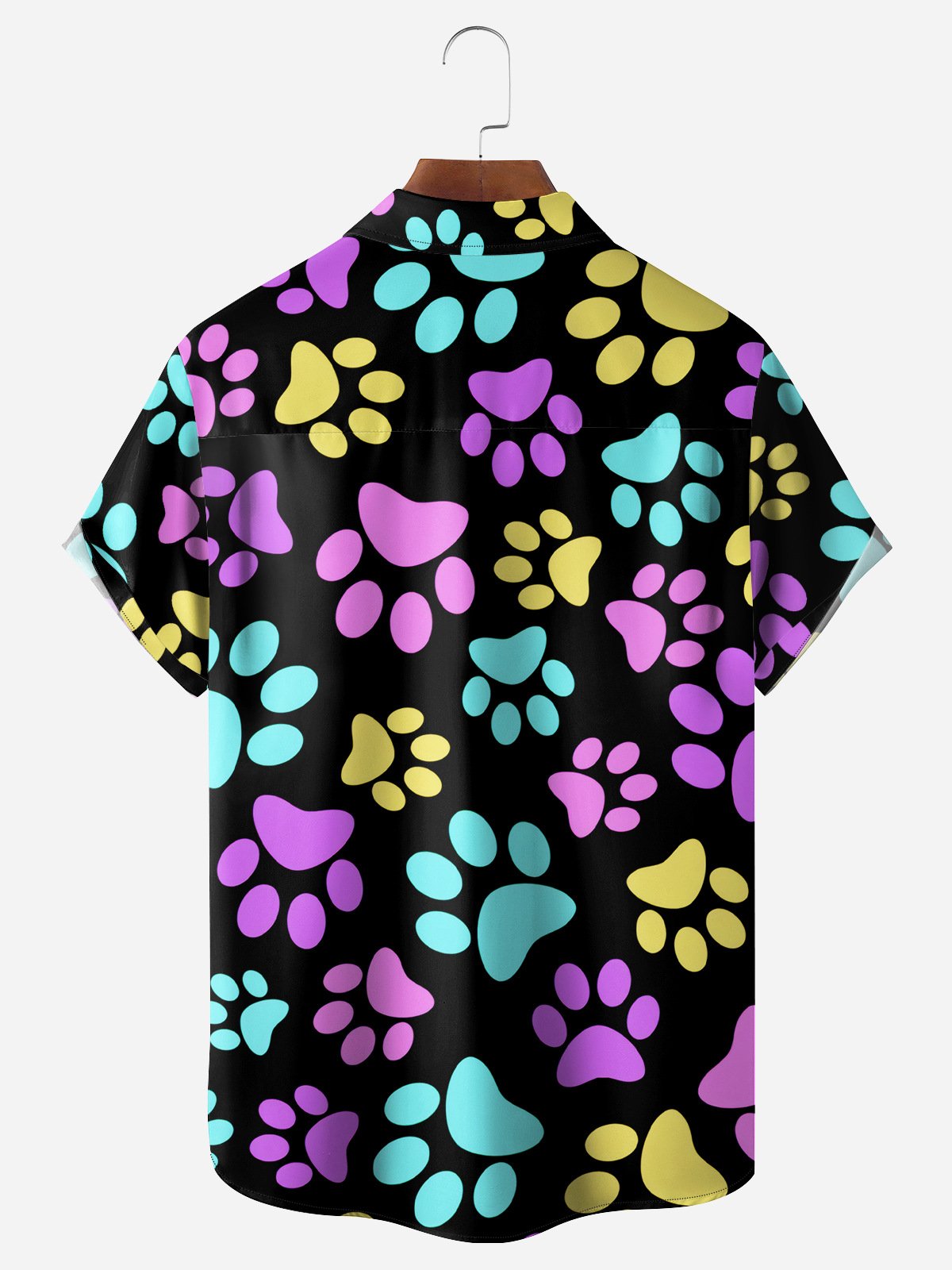 Dog Art Footprints Chest Pocket Short Sleeve Casual Shirt