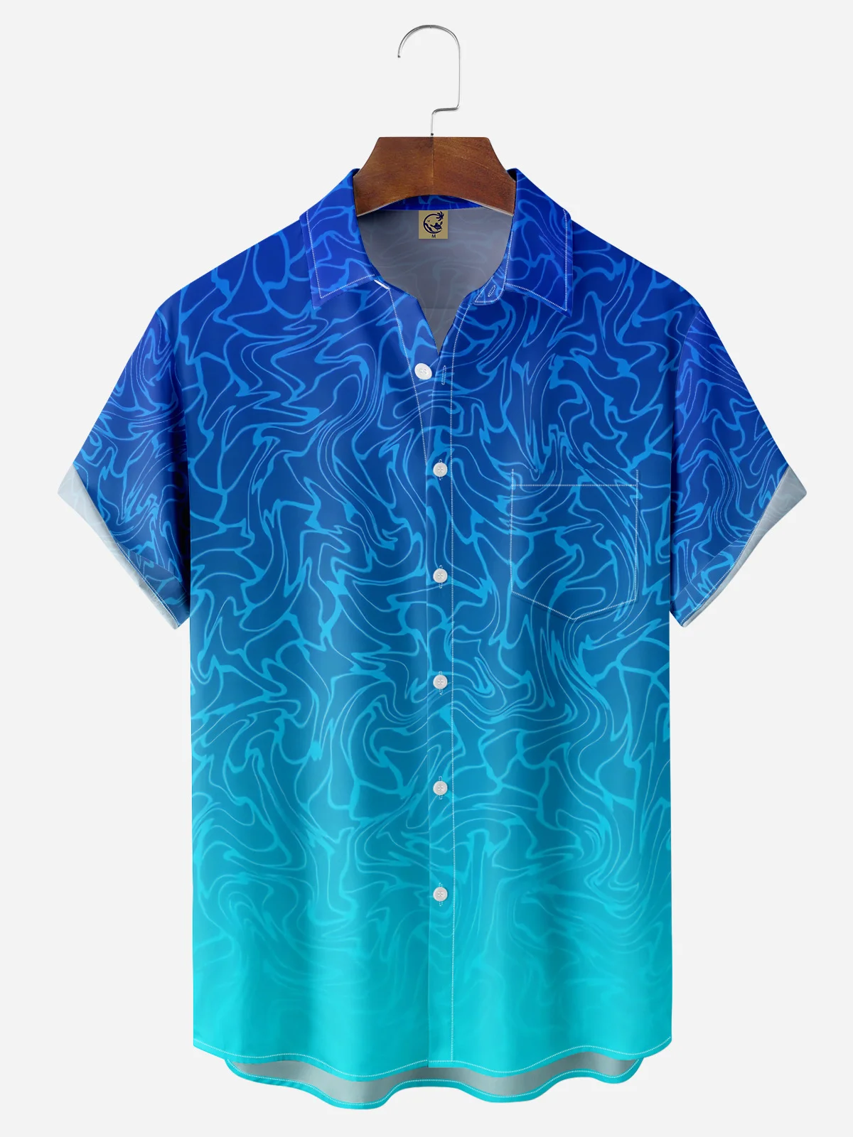 Geometric Ripple Chest Pocket Short Sleeves Casual Shirt