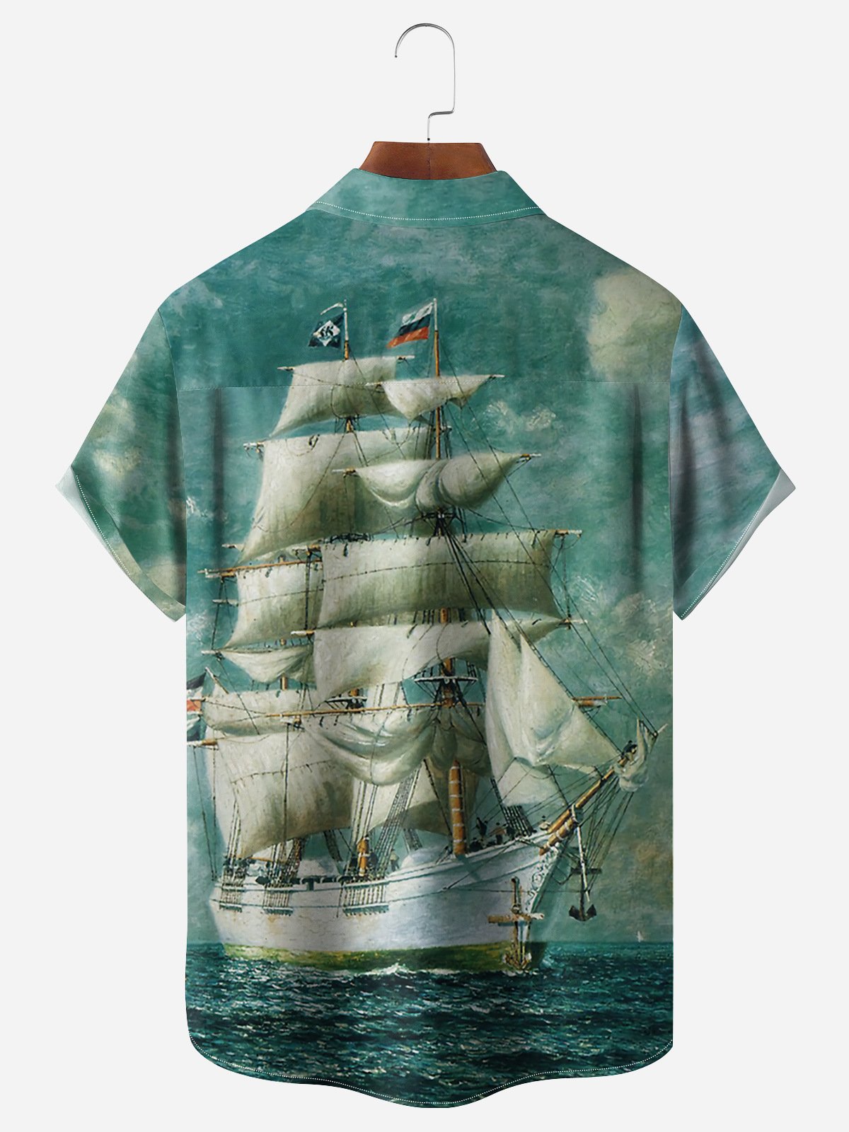 Sailboat Chest Pocket Short Sleeve Hawaiian Shirt