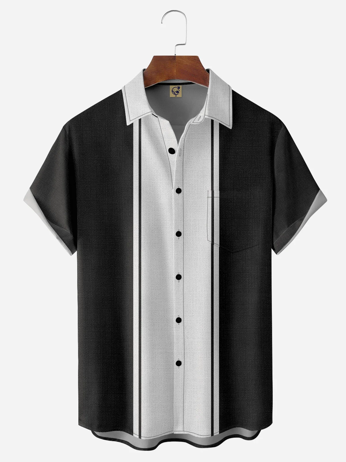 Striped Chest Pocket Short Sleeve Bowling Shirt
