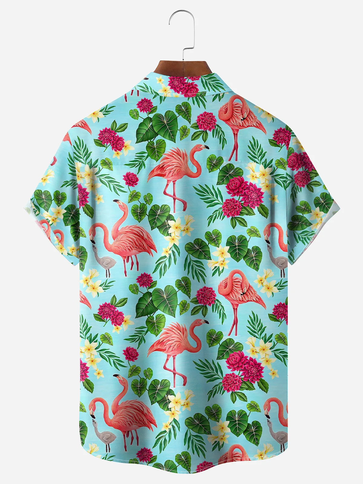 Flamingo Chest Pocket Short Sleeve Hawaiian Shirt