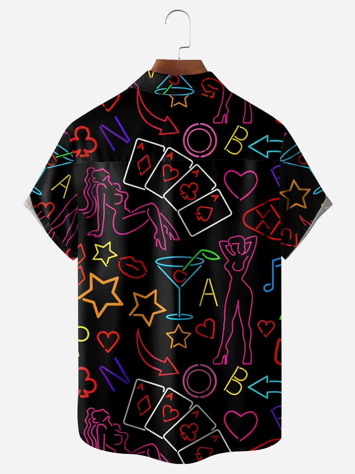 Poker Symbols Chest Pocket Short Sleeve Hawaiian Shirts