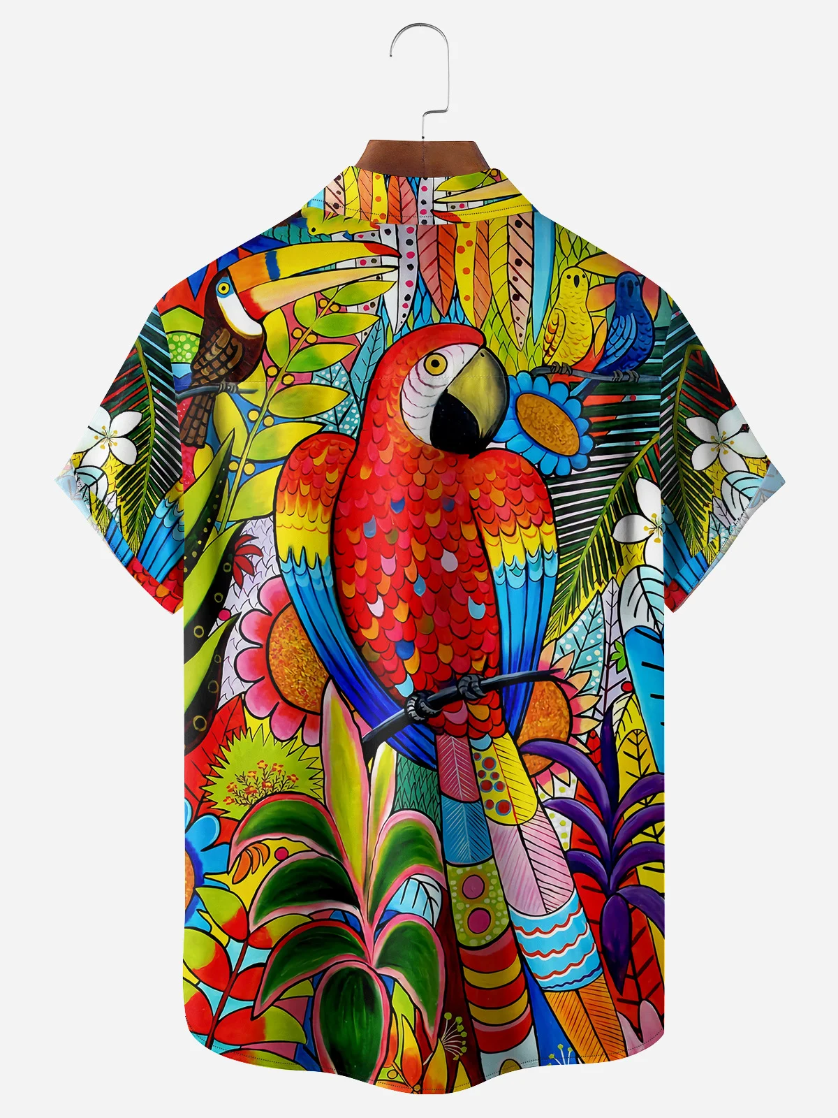 Parrot Chest Pocket Short Sleeve Hawaiian Shirt