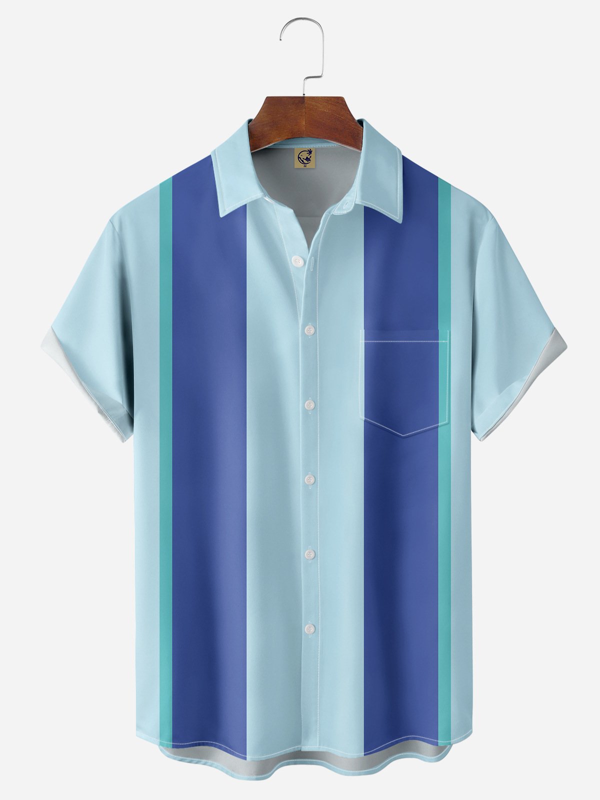 Geometric Colorblock Chest Pocket Short Sleeve Bowling Shirt