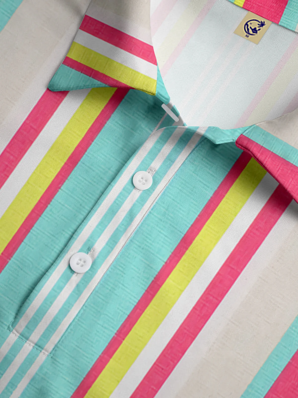 Geometric Stripe Button Short Sleeve Golf Polo Shirt