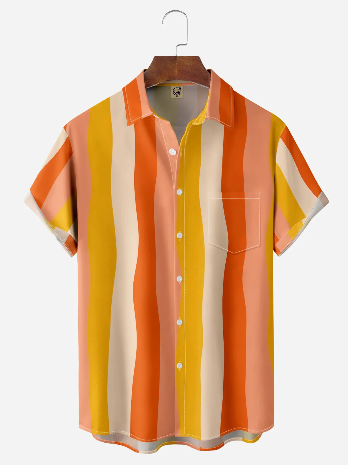 Gradient Striped Chest Pocket Short Sleeve Casual Shirt