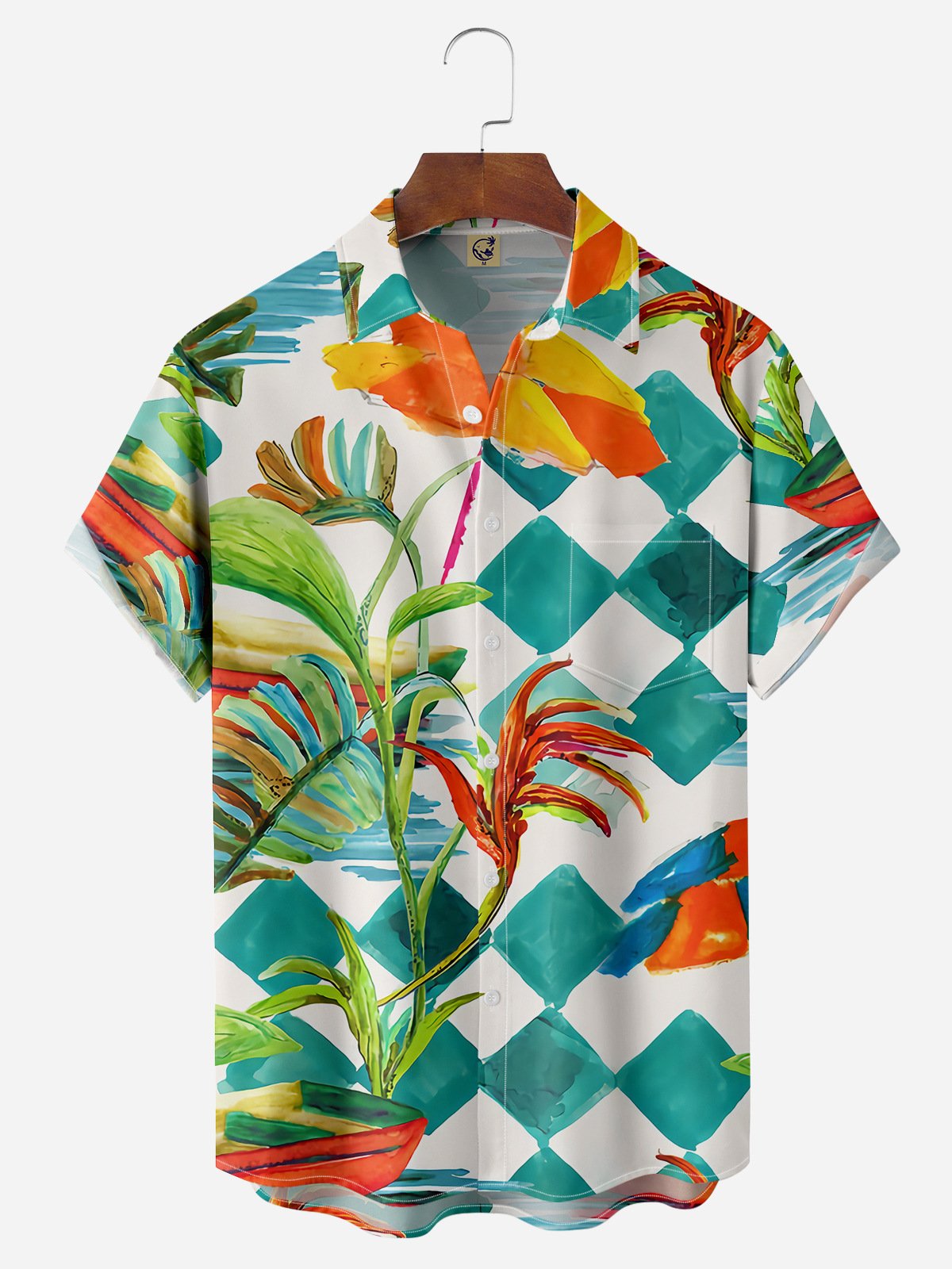 Plant Chest Pocket Short Sleeve Casual Shirt