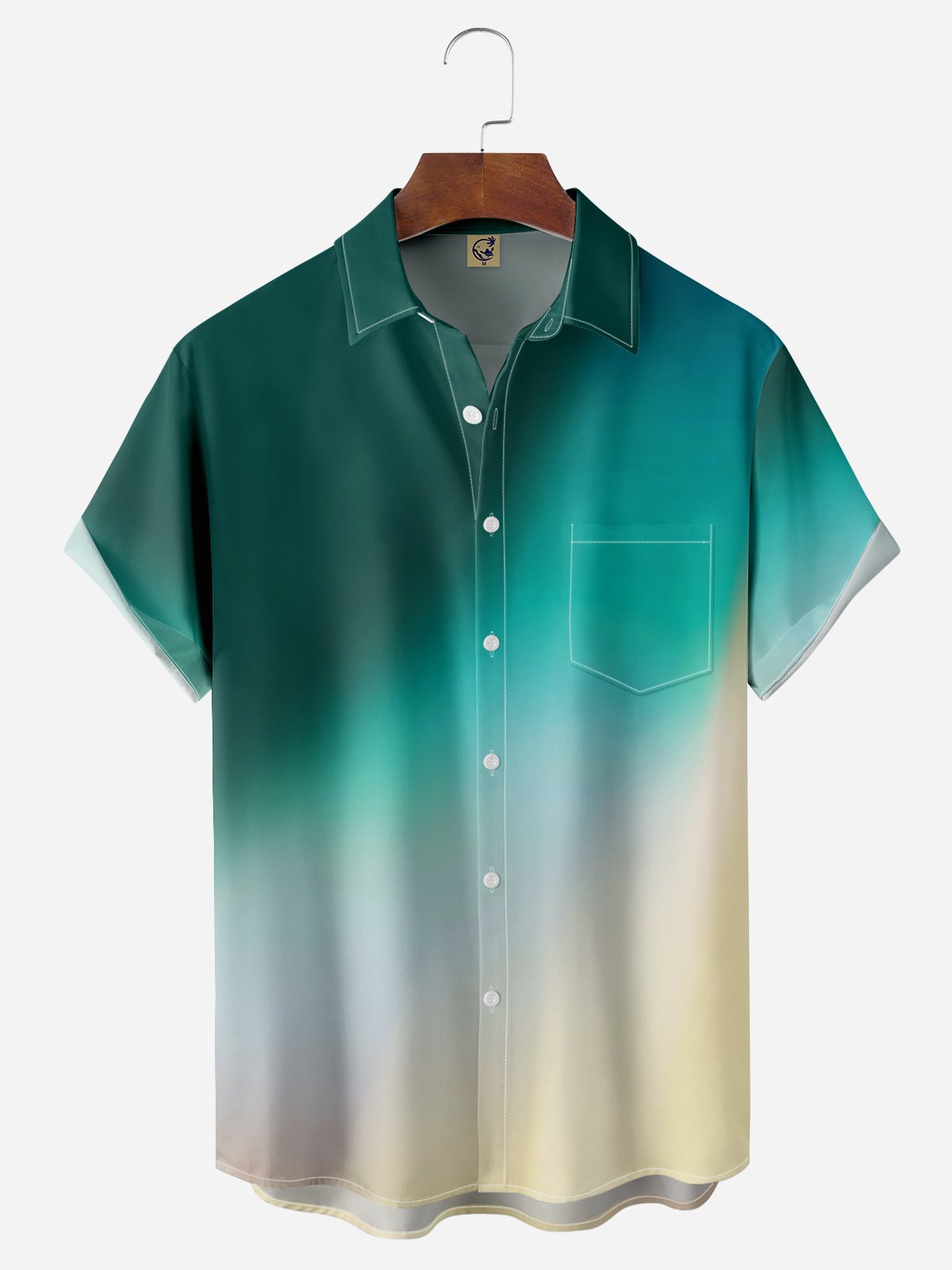 Gradient Color Chest Pocket Short Sleeve Casual Shirt