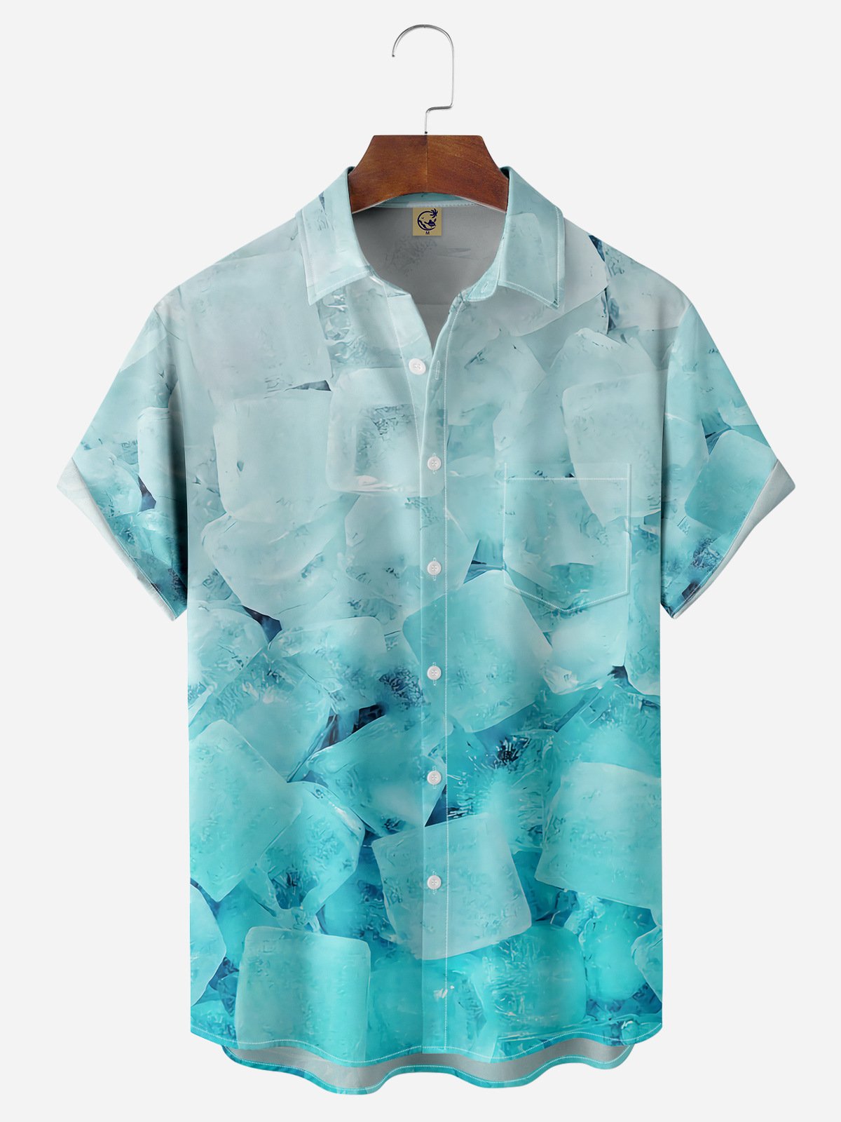 Cool Cube Chest Pocket Ice Pattern Short Sleeve Hawaiian Shirt