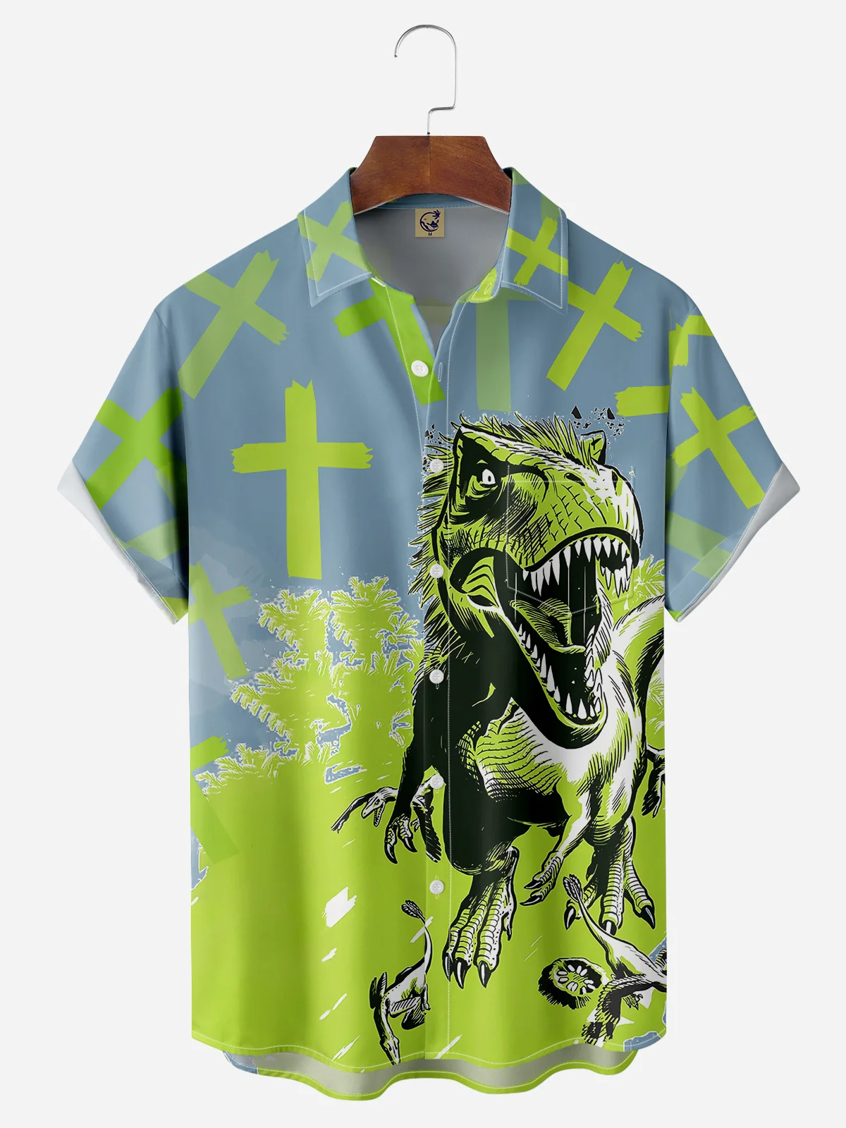 Dinosaur Chest Pocket Short Sleeve Casual Shirt