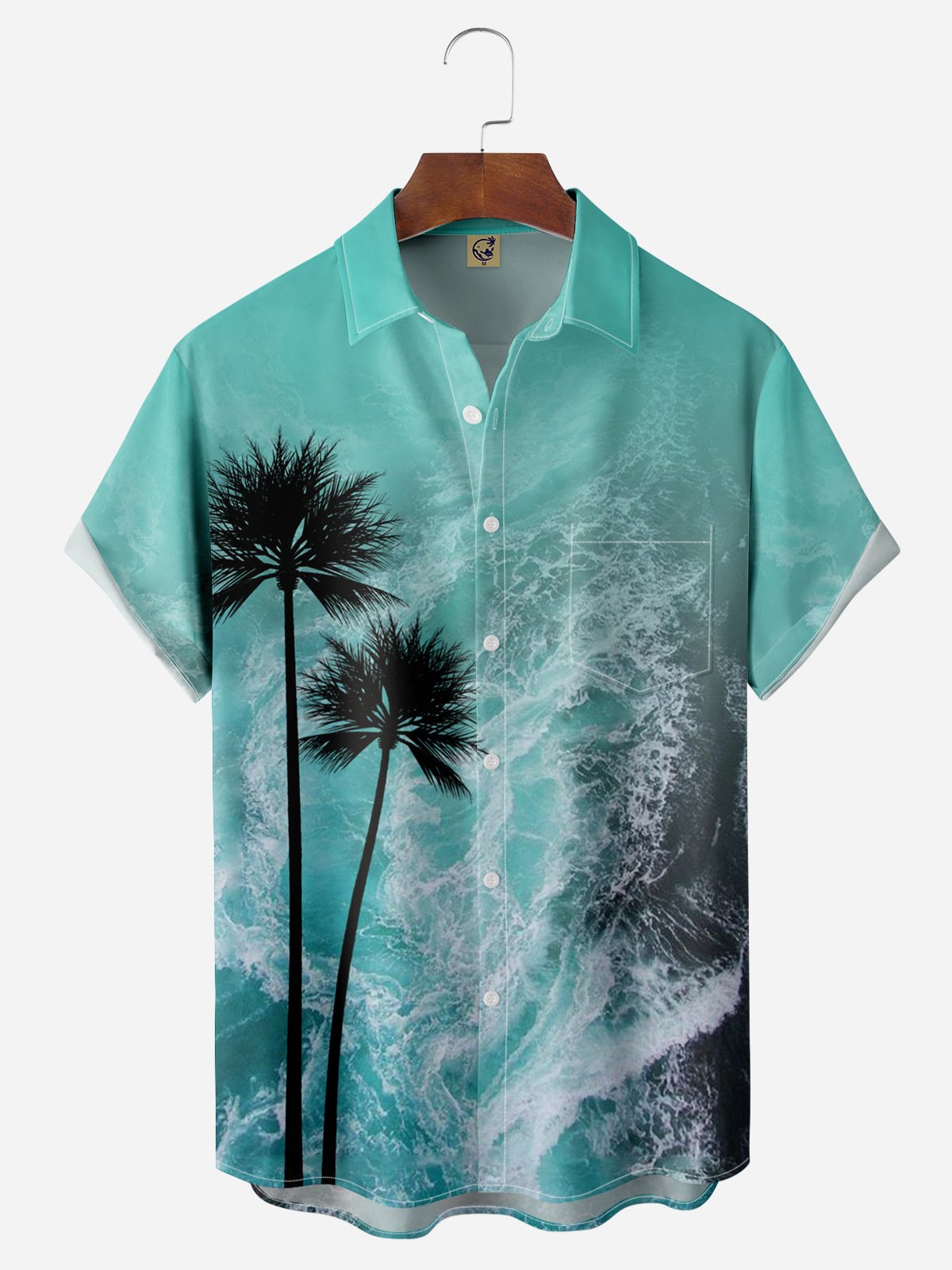 Coconut Tree Chest Pocket Short Sleeve Hawaiian Shirt