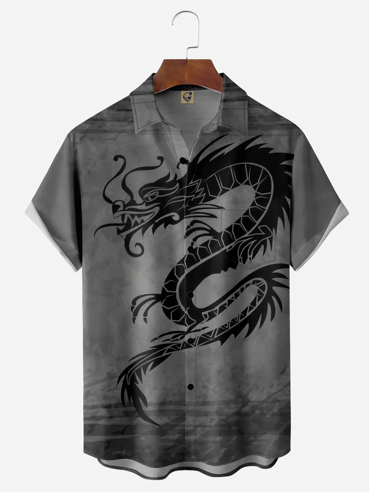 Dragon Chest Pocket Short Sleeve Casual Shirt