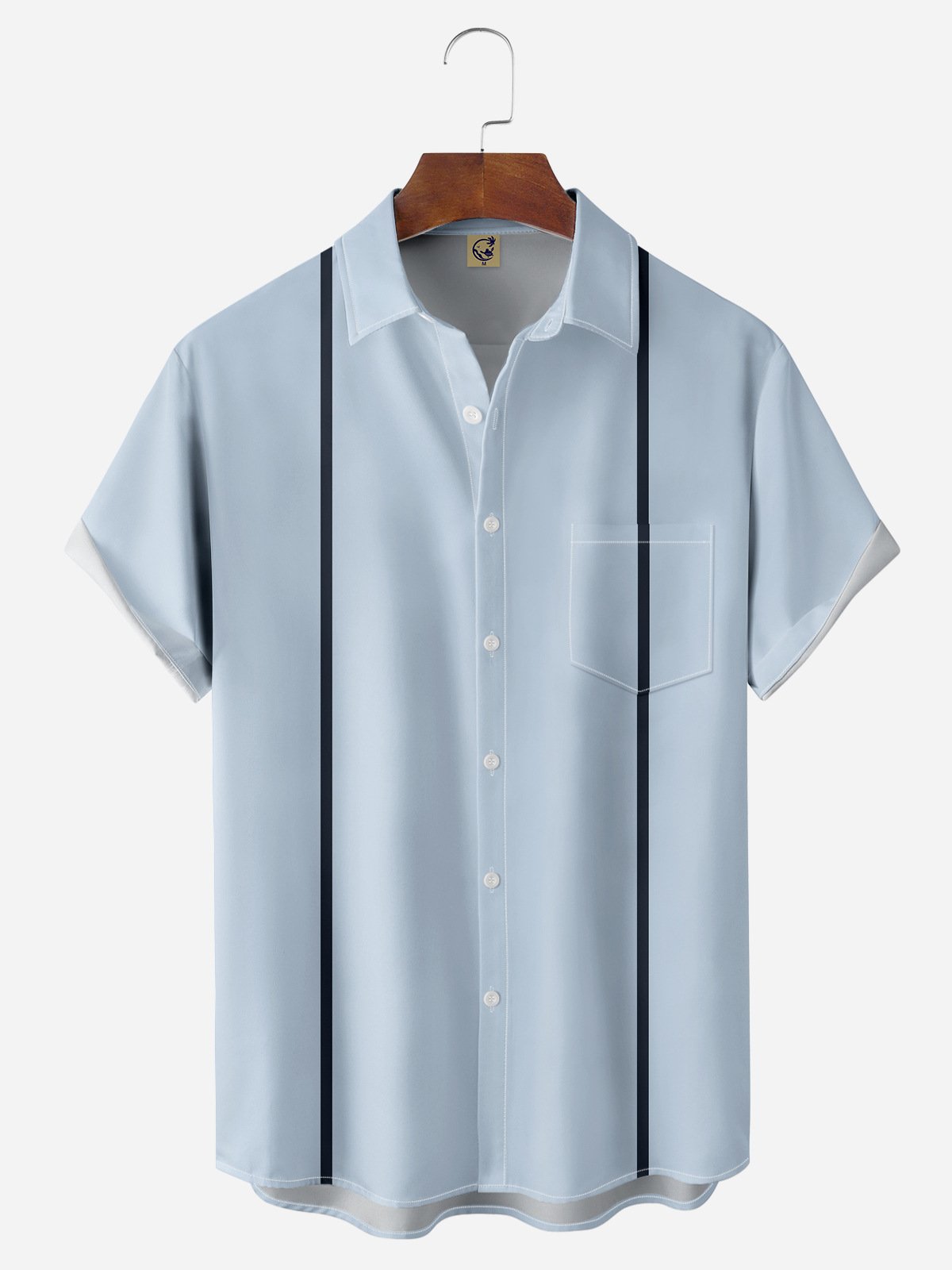 Striped Chest Pocket Short Sleeve Bowling Shirt