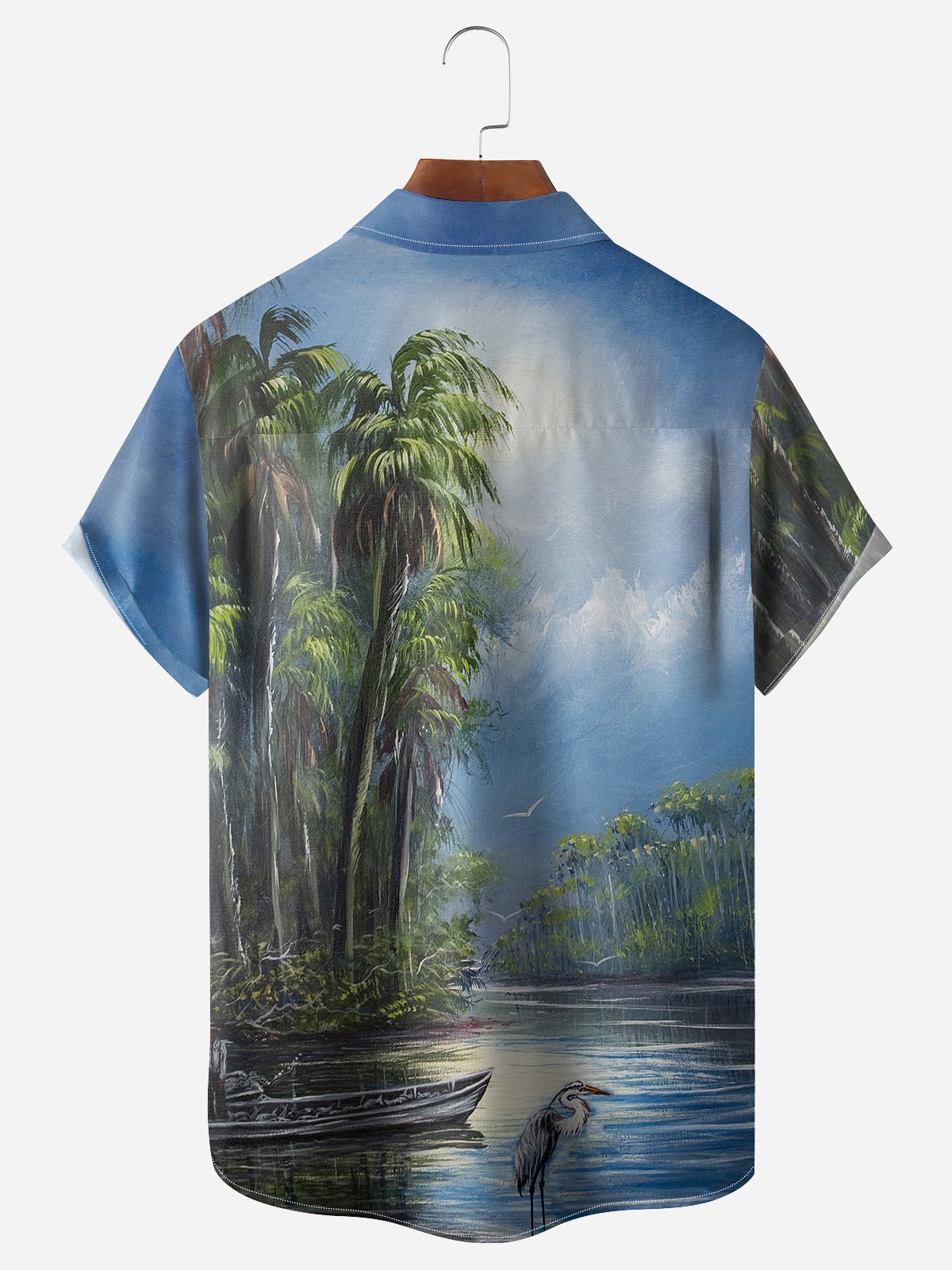 Palm Tree Chest Pocket Short Sleeve Hawaiian Shirt