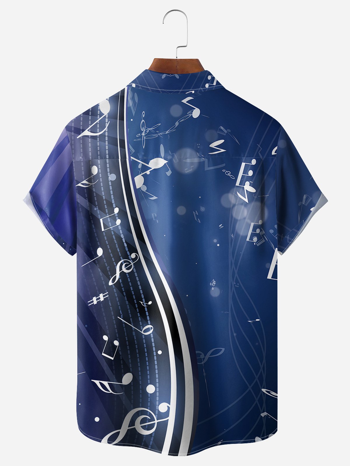 Music Notes Chest Pocket Short Sleeve Casual Shirt