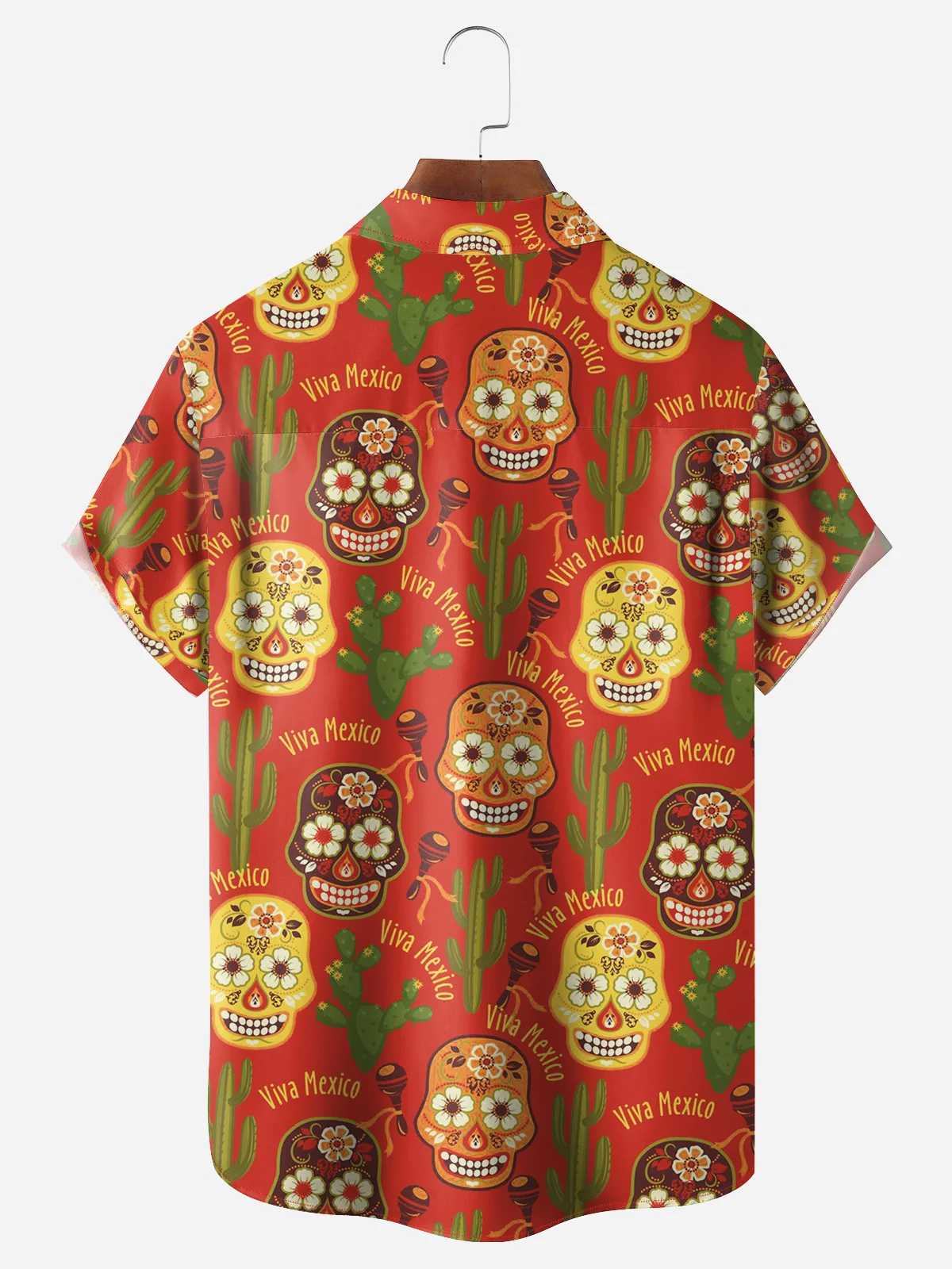 Cinco de Mayo Skulls Chest Pocket Short Sleeve Casual Shirt