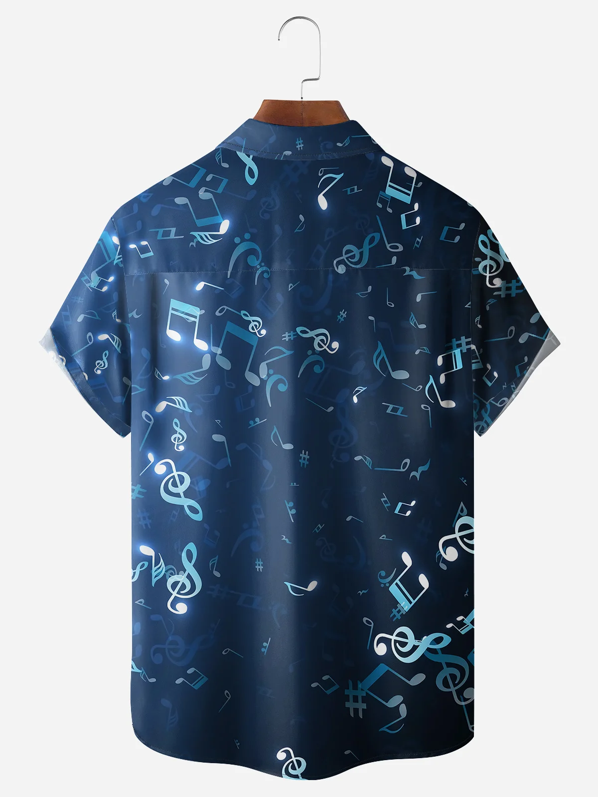 Music Notes Chest Pocket Short Sleeve Casual Shirt