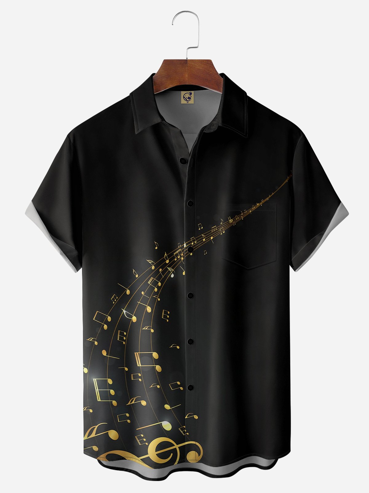 Music Notes Chest Pocket Short Sleeve Casual Shirt