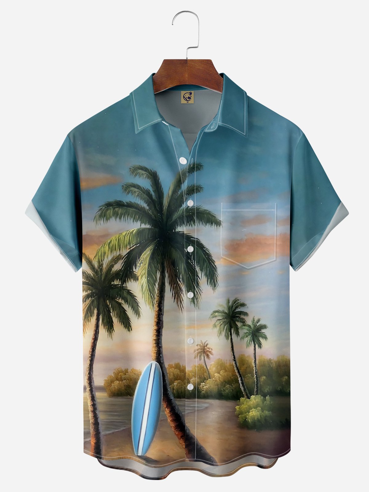 Palm Tree Chest Pocket Short Sleeve Hawaiian Shirt