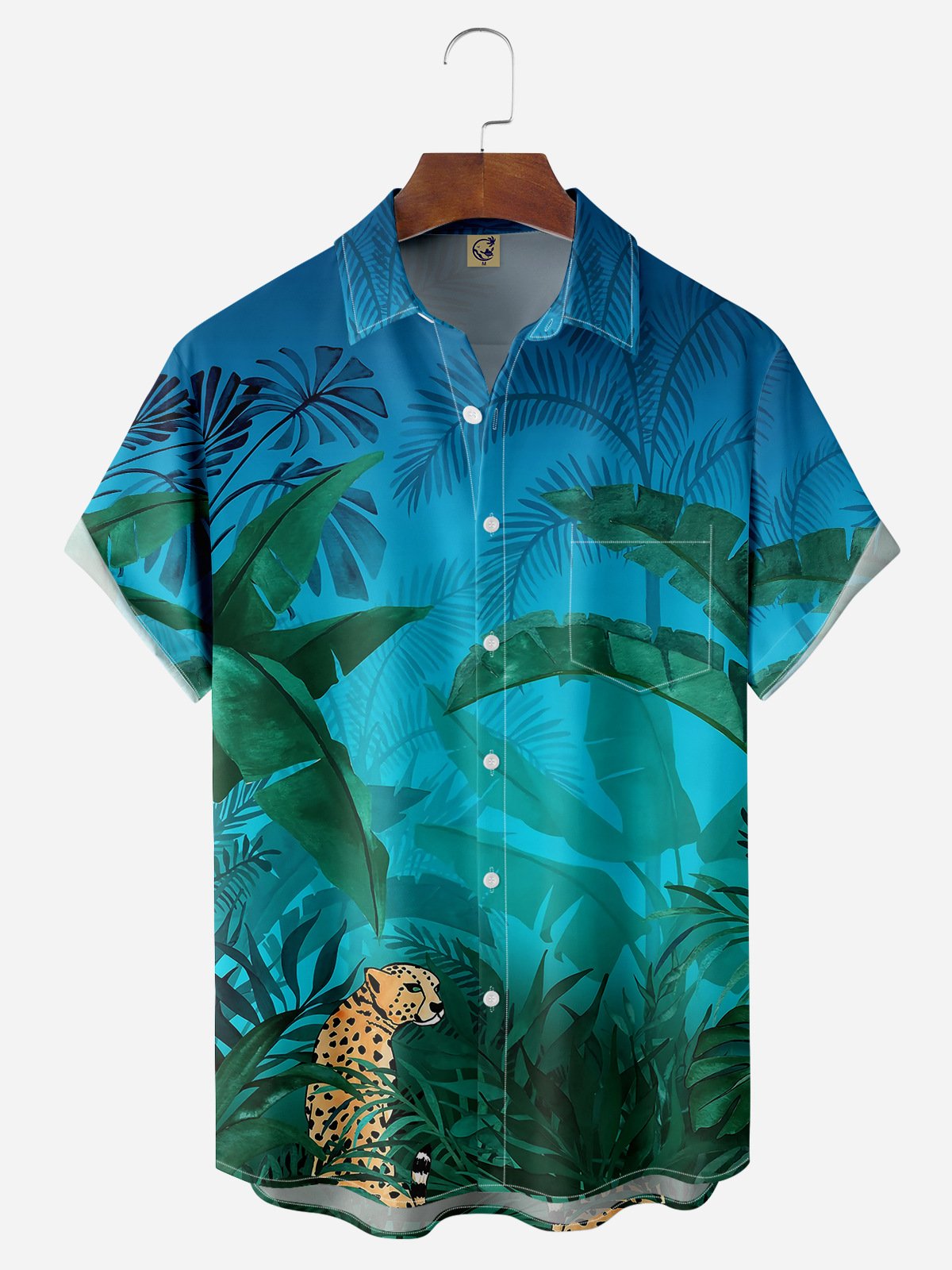 Palm Tree Chest Pocket Short Sleeve Hawaiian Shirt