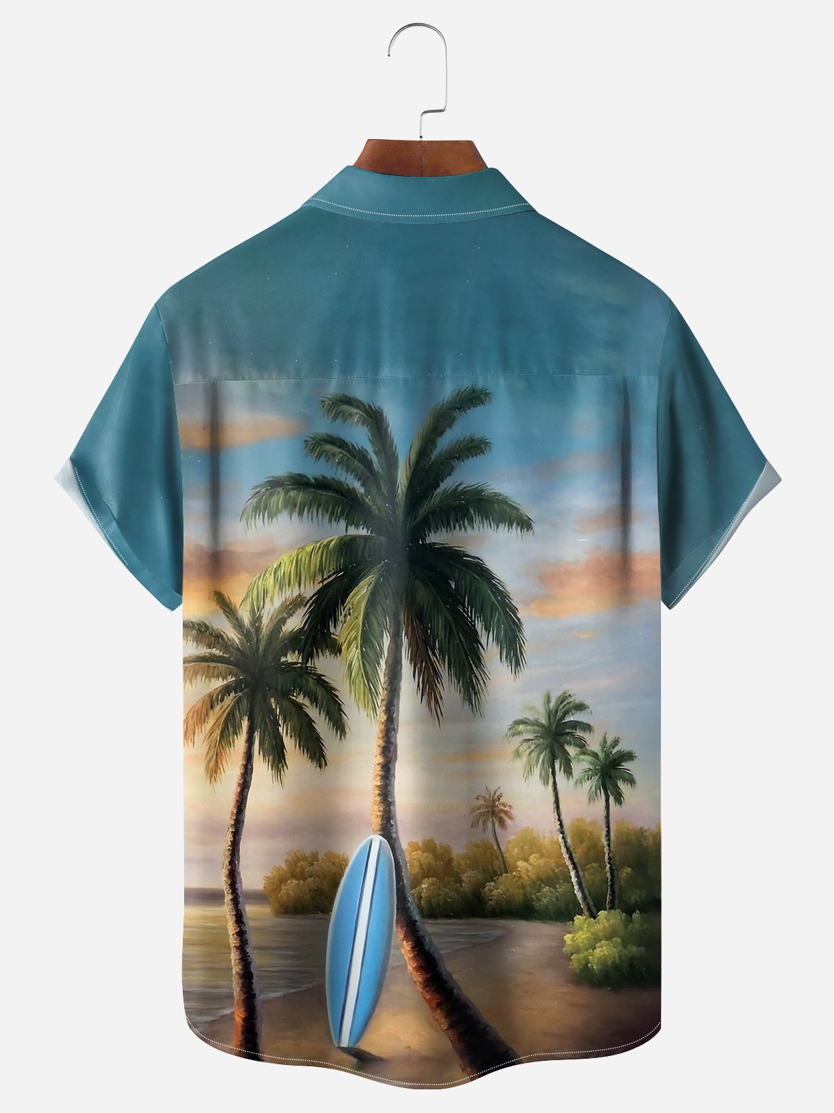 Palm Tree Chest Pocket Short Sleeve Hawaiian Shirt