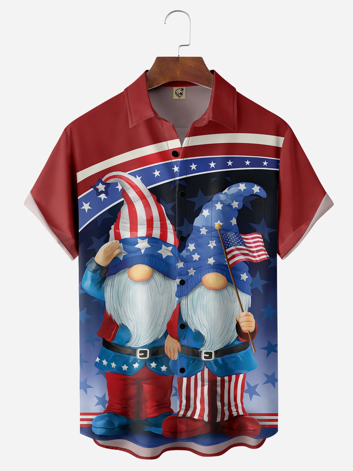 Hardaddy Independence Day Flag Gnomes Chest Pocket Short Sleeve Shirt