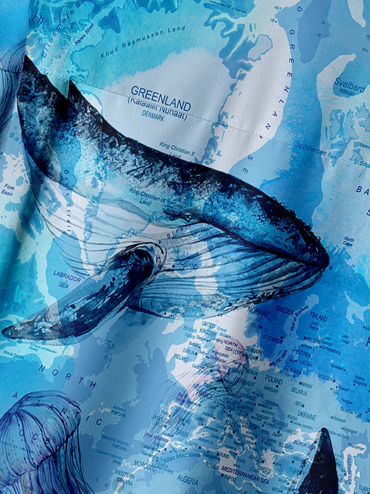 Map Sea Life Chest Pocket Short Sleeve Hawaiian Shirt