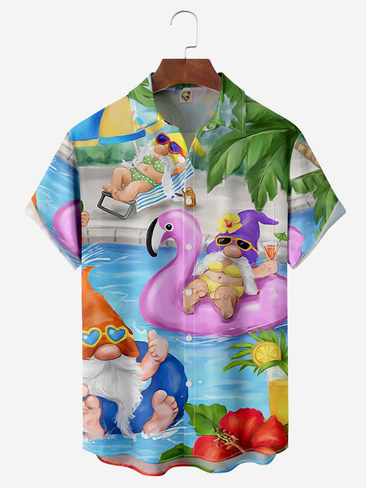 Gnomes Chest Pocket Short Sleeve Hawaiian Shirt