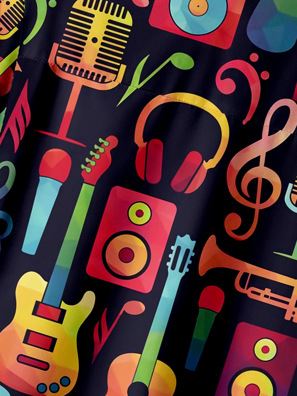 Music Notes Chest Pocket Short Sleeve Casual Shirt
