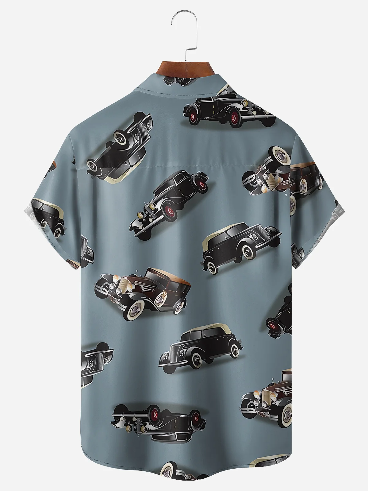 Vintage Cars Chest Pocket Short Sleeve Casual Shirt