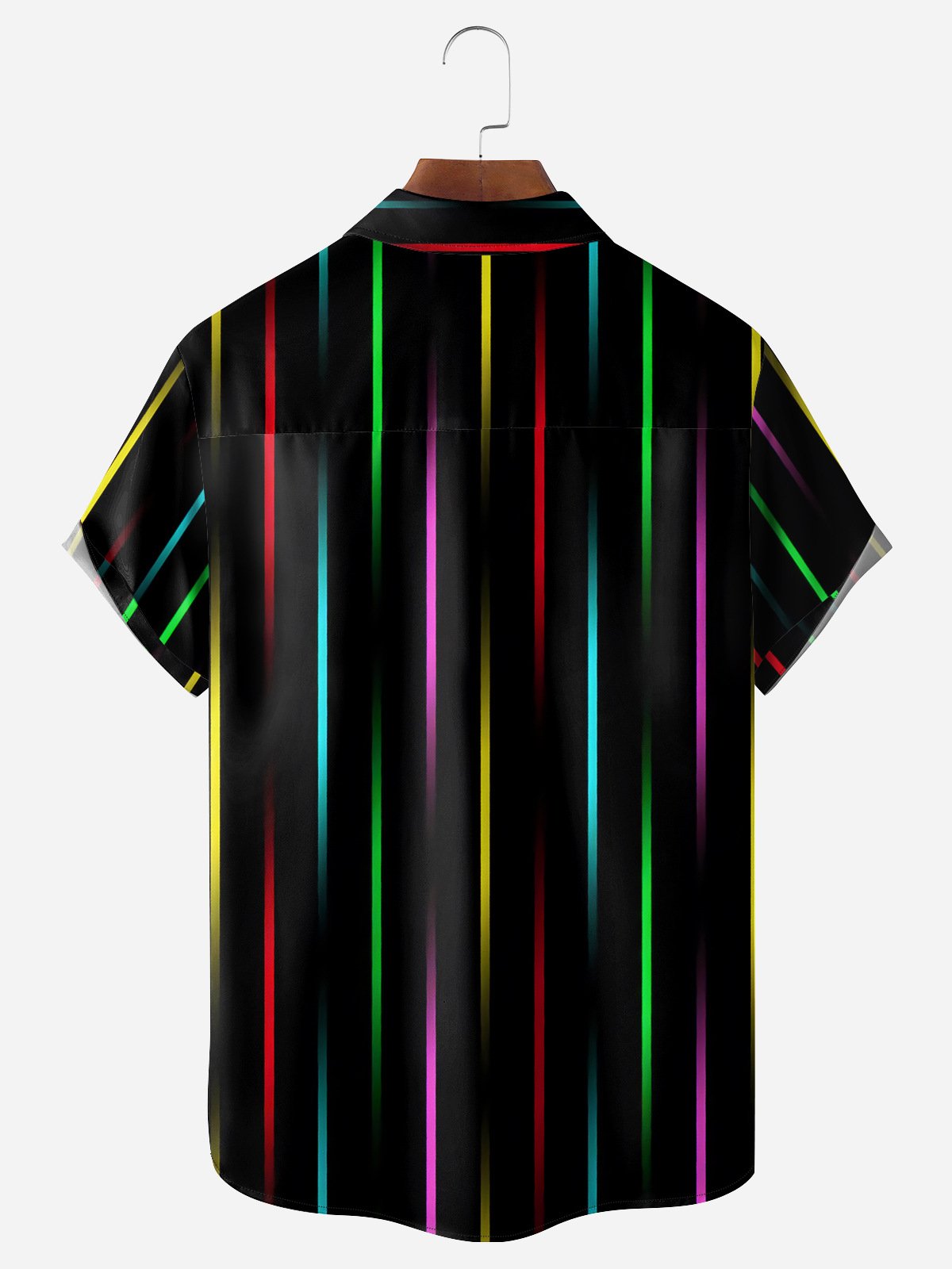 Color Striped Chest Pocket Short Sleeve Casual Shirt