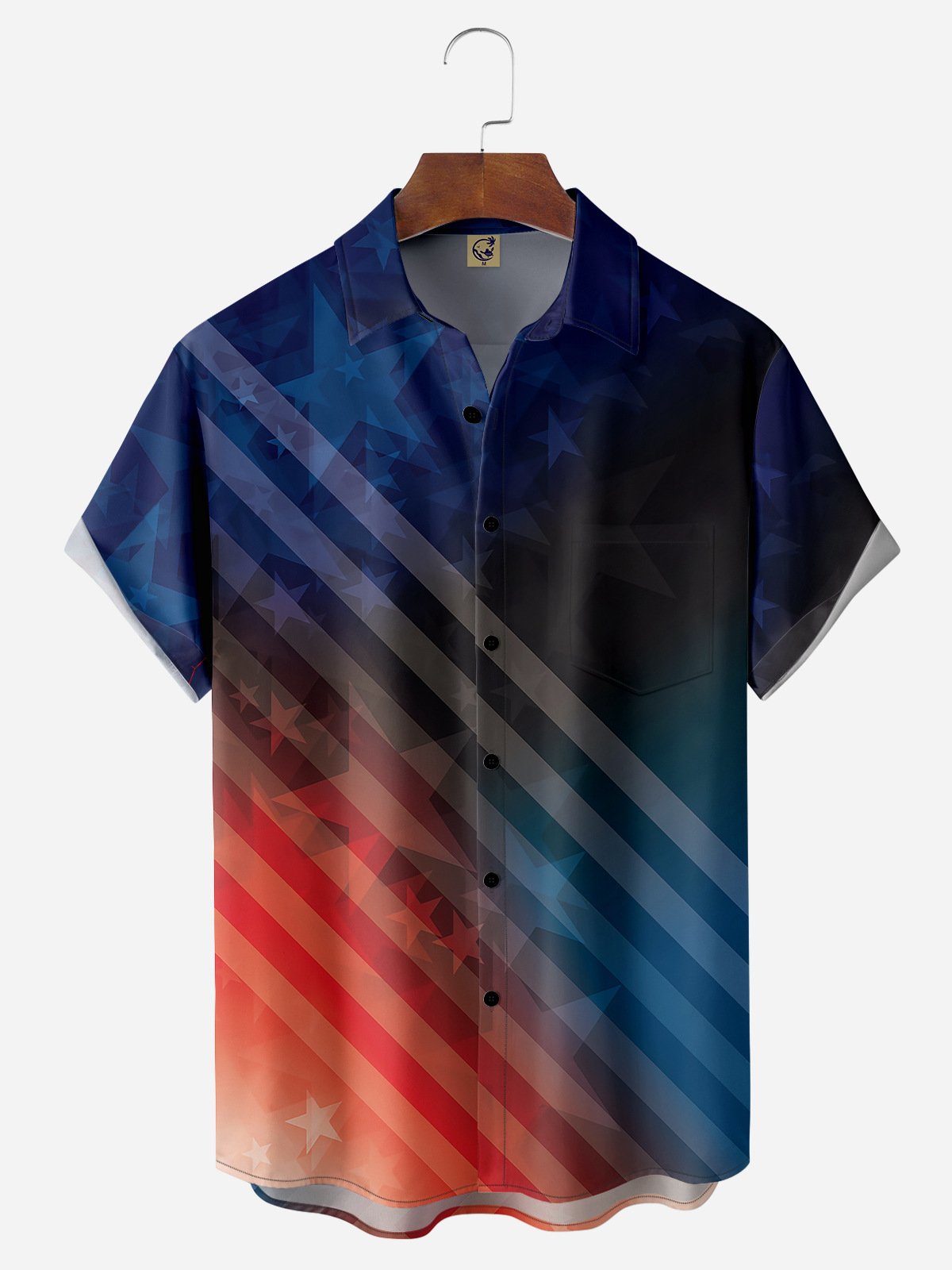 Independence Day Flag Chest Pocket Short Sleeve Shirt