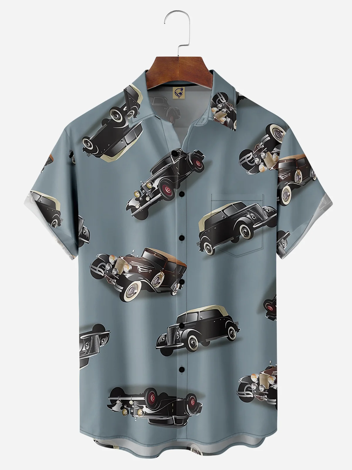 Vintage Cars Chest Pocket Short Sleeve Casual Shirt