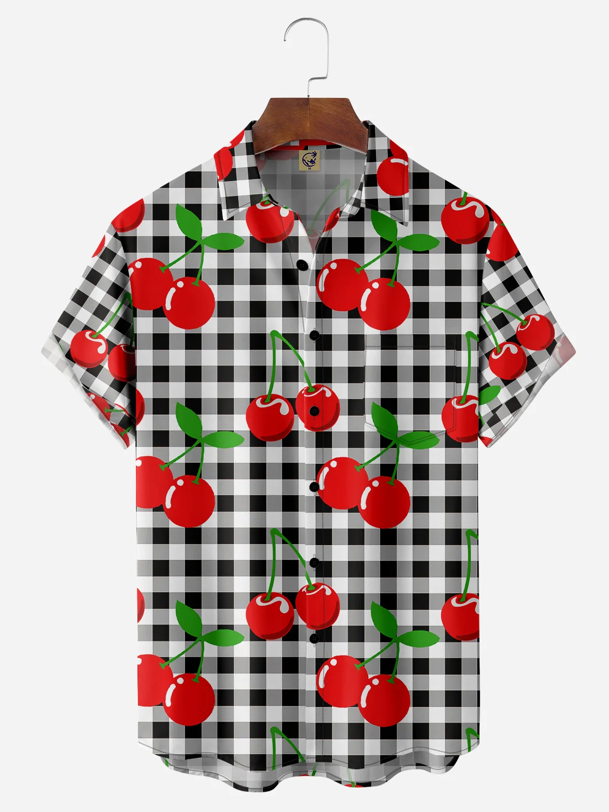 Cherry Plaid Chest Pocket Short Sleeve Hawaiian Shirt